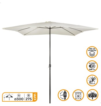 Parasol cuadrado 300x275 cm mástil aluminio crema 2