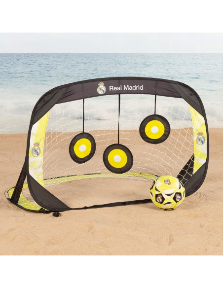 Pack Real Madrid portería pop-up 4 en 1 y balón de fútbol playa