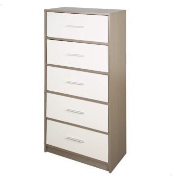 Max Home Cómoda blanca y madera 5 cajones de tela...