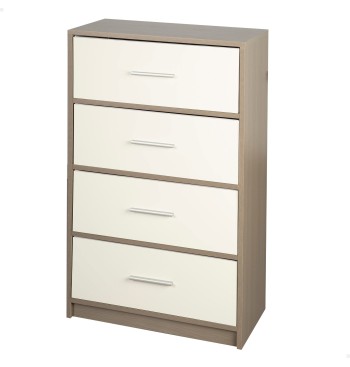 Max Home Cómoda blanca y madera 4 cajones de tela...