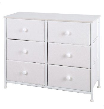 Max Home Cómoda blanca 6 cajones de tela 80x30x62 cm