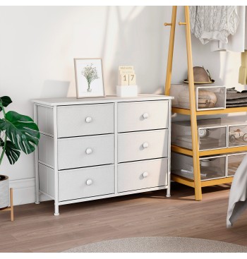 Max Home Cómoda blanca 6 cajones de tela 80x30x62 cm 2