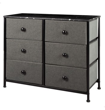 Max Home Cómoda negra efecto mármol 6 cajones de tela...