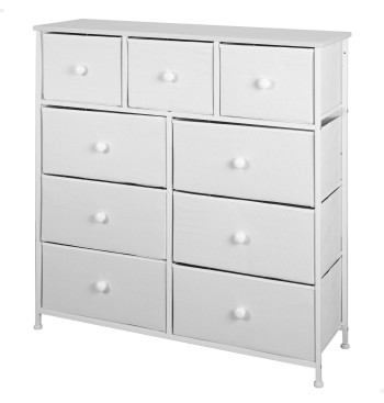 Max Home Cómoda blanca 9 cajones de tela 100x30x100 cm