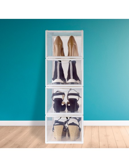 Max Home Pack 4 cajas zapatos transparentes, apilables y antivuelco T.46