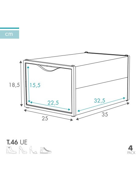 Max Home Pack 4 cajas zapatos transparentes, apilables y antivuelco T.46