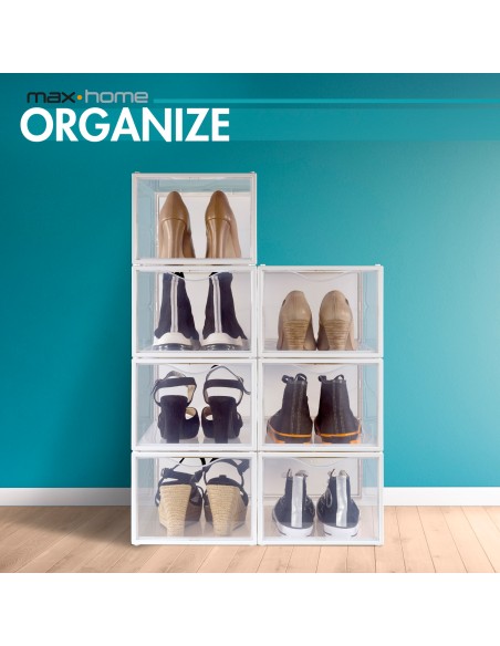 Max Home Pack 4 cajas zapatos transparentes, apilables y antivuelco T.46