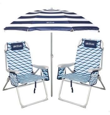 Pack 2 sillas de playa plegables antivuelco + sombrilla...