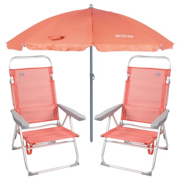 Pack 2 sillas playa plegables antivuelco + sombrilla...