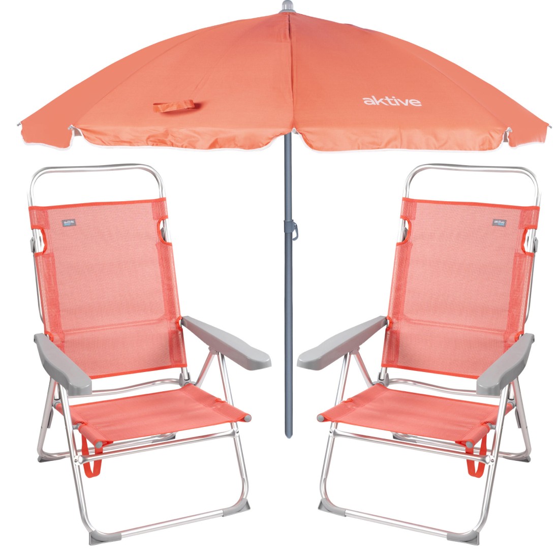 Pack 2 sillas playa plegables antivuelco + sombrilla inclinable ø180 cm