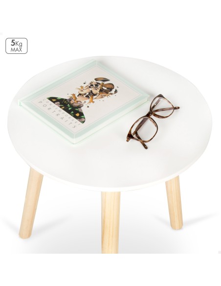 Max Home Mesa auxiliar redonda madera blanca D35x40 cm