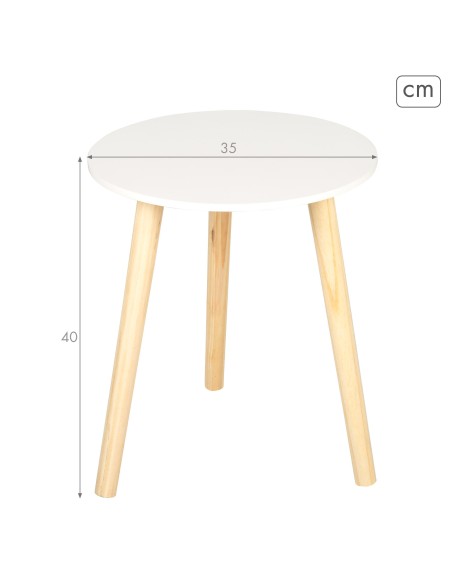 Max Home Mesa auxiliar redonda madera blanca D35x40 cm