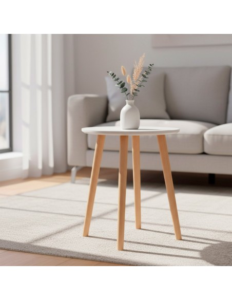 Max Home Mesa auxiliar redonda madera blanca D35x40 cm
