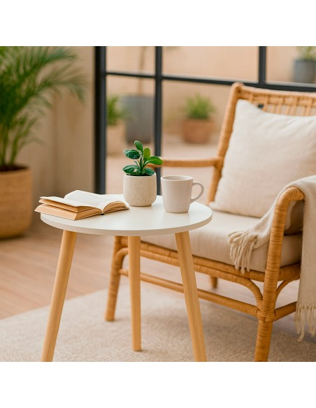 Max Home Mesa auxiliar redonda madera blanca D35x40 cm