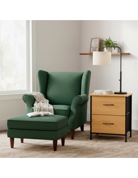 Max Home Mesita de noche madera y tela 40x30x52 cm