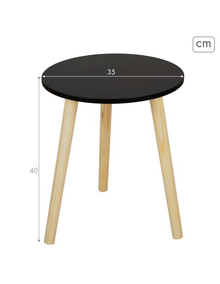 Max Home Mesa auxiliar redonda madera negra D35x40 cm
