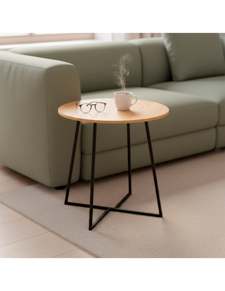 Max Home Mesa auxiliar redonda madera y metal D40x40 cm