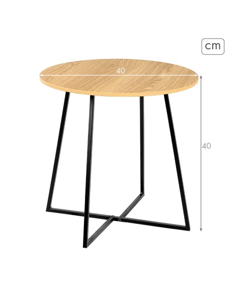 Max Home Mesa auxiliar redonda madera y metal D40x40 cm