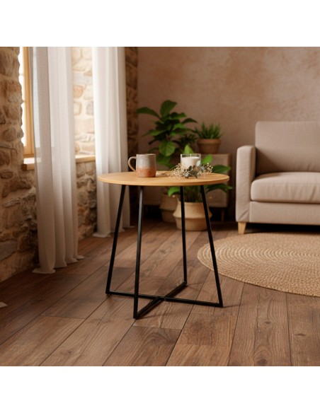 Max Home Mesa auxiliar redonda madera y metal D40x40 cm