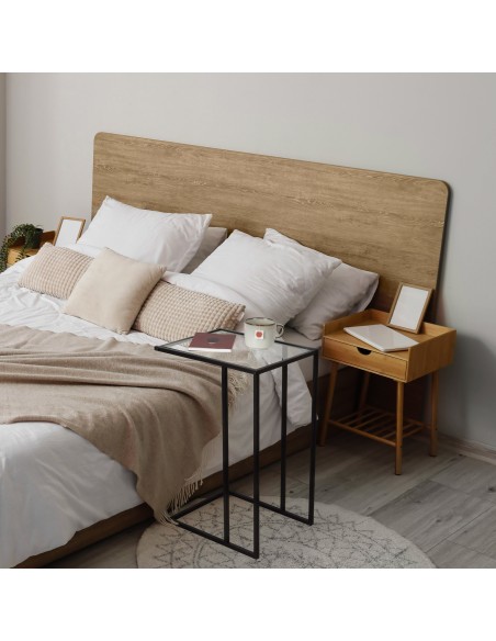 Max Home Mesa auxiliar sofá metal y cristal 40x30x59 cm