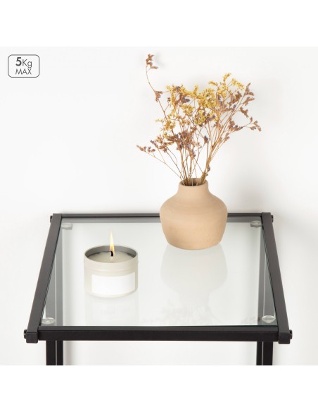 Max Home Mesa auxiliar sofá metal y cristal 40x30x59 cm