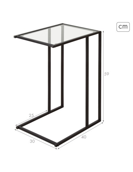 Max Home Mesa auxiliar sofá metal y cristal 40x30x59 cm
