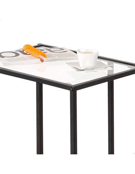 Max Home Mesa auxiliar sofá metal y cristal 40x30x59 cm