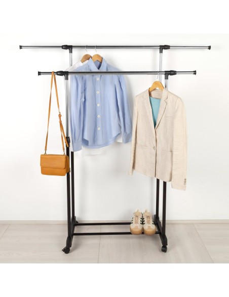 Max Home Burro ropa doble barra ajustable en largo y alto con ruedas y rejilla inferior