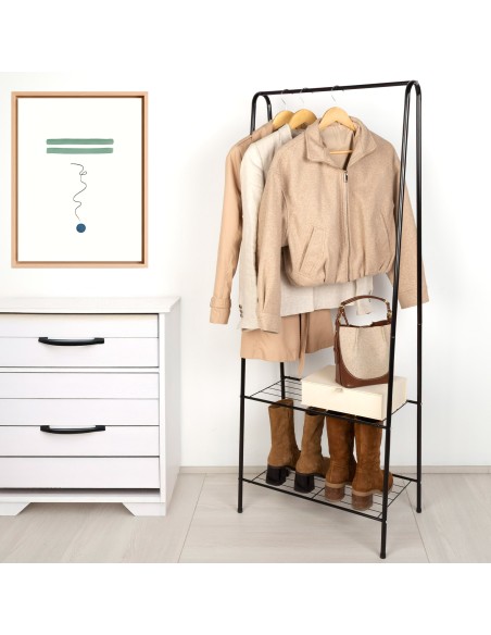 Max Home Burro ropa fijo 60x35x151 cm con dos estantes de rejilla
