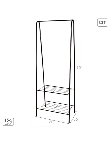 Max Home Burro ropa fijo 60x35x151 cm con dos estantes de rejilla