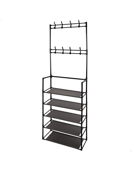 Max Home Perchero de pie 60x25x173 cm plástico con 8 perchas y 5 estantes