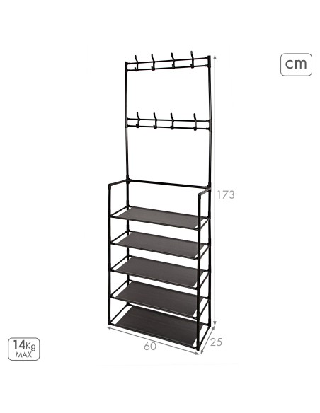 Max Home Perchero de pie 60x25x173 cm plástico con 8 perchas y 5 estantes