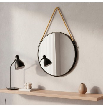 Max Home Espejo pared redondo D55 con marco metal y cuerda 2