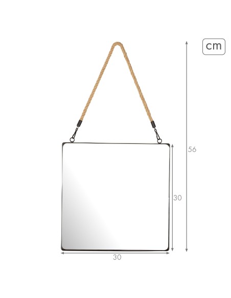 Max Home Espejo pared cuadrado 30x30 cm con marco metal y cuerda