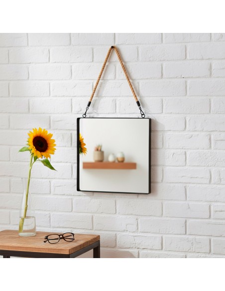 Max Home Espejo pared cuadrado 30x30 cm con marco metal y cuerda