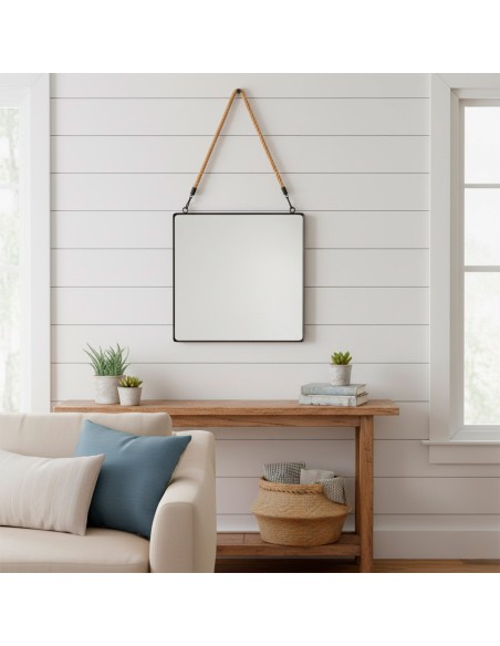 Max Home Espejo pared cuadrado 40x40 cm con marco metal y cuerda