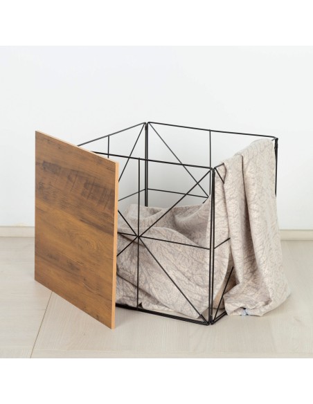 Max Home Mesa auxiliar madera y metal con almacenaje 38x38x38 cm