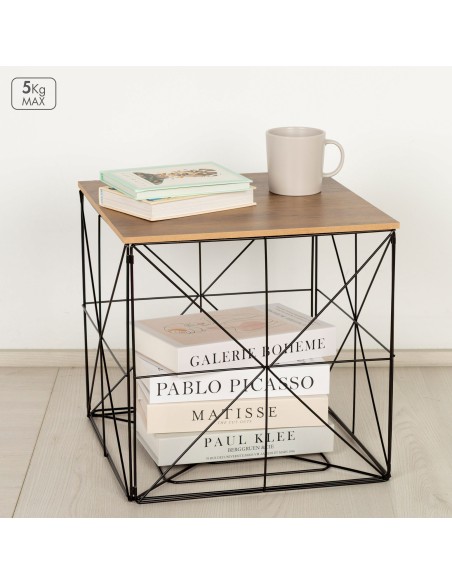 Max Home Mesa auxiliar madera y metal con almacenaje 38x38x38 cm
