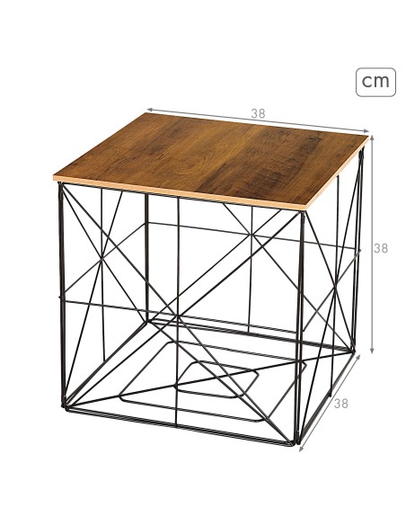 Max Home Mesa auxiliar madera y metal con almacenaje 38x38x38 cm