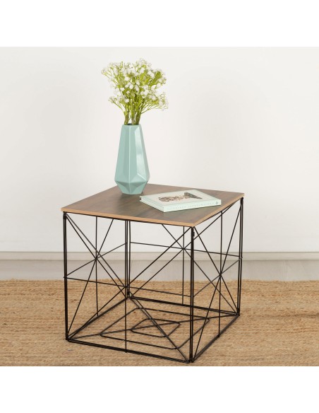 Max Home Mesa auxiliar madera y metal con almacenaje 38x38x38 cm