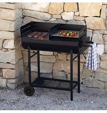 Barbacoa carbón portátil con doble parrilla y asa 2