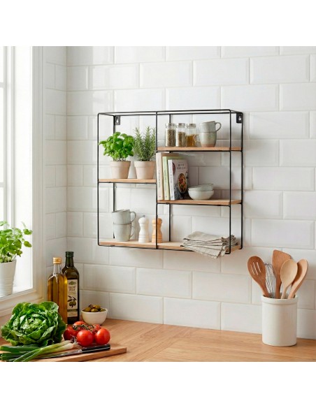 Max Home Estantería pared madera asimétrica 4 estantes 40x10x40 cm