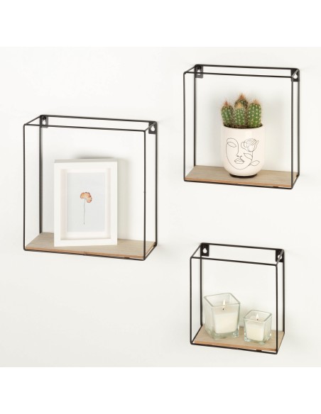 Max Home Set 3 estanterías pared madera cuadradas de varias medidas