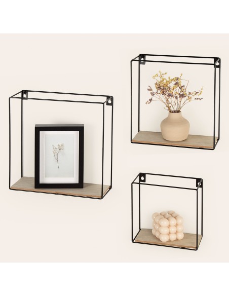 Max Home Set 3 estanterías pared madera cuadradas de varias medidas
