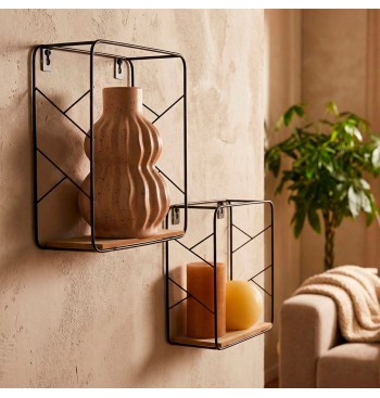 Max Home Set 2 estanterías pared madera cuadradas 1... 2