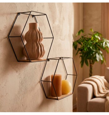 Max Home Set 2 estanterías pared madera hexagonales 1... 2