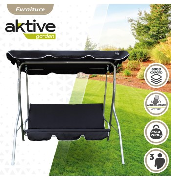 Balancín para jardín negro con toldo inclinable 3 plazas 2