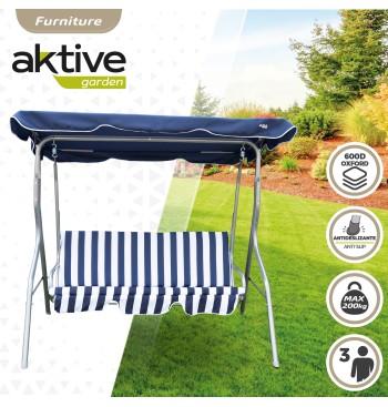 Balancín para jardín azul y blanco con toldo inclinable 3... 2