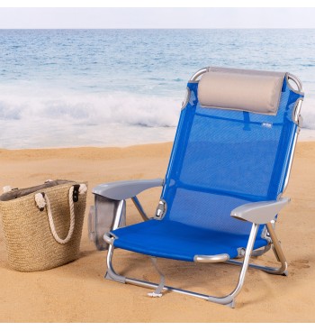 Silla playa baja XL multiposición 51x45x76 cm azul 2