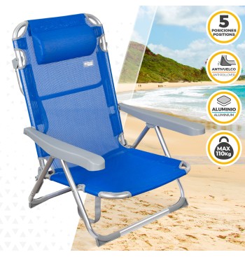 Silla playa multiposiión 48x60x90 cm azul 2